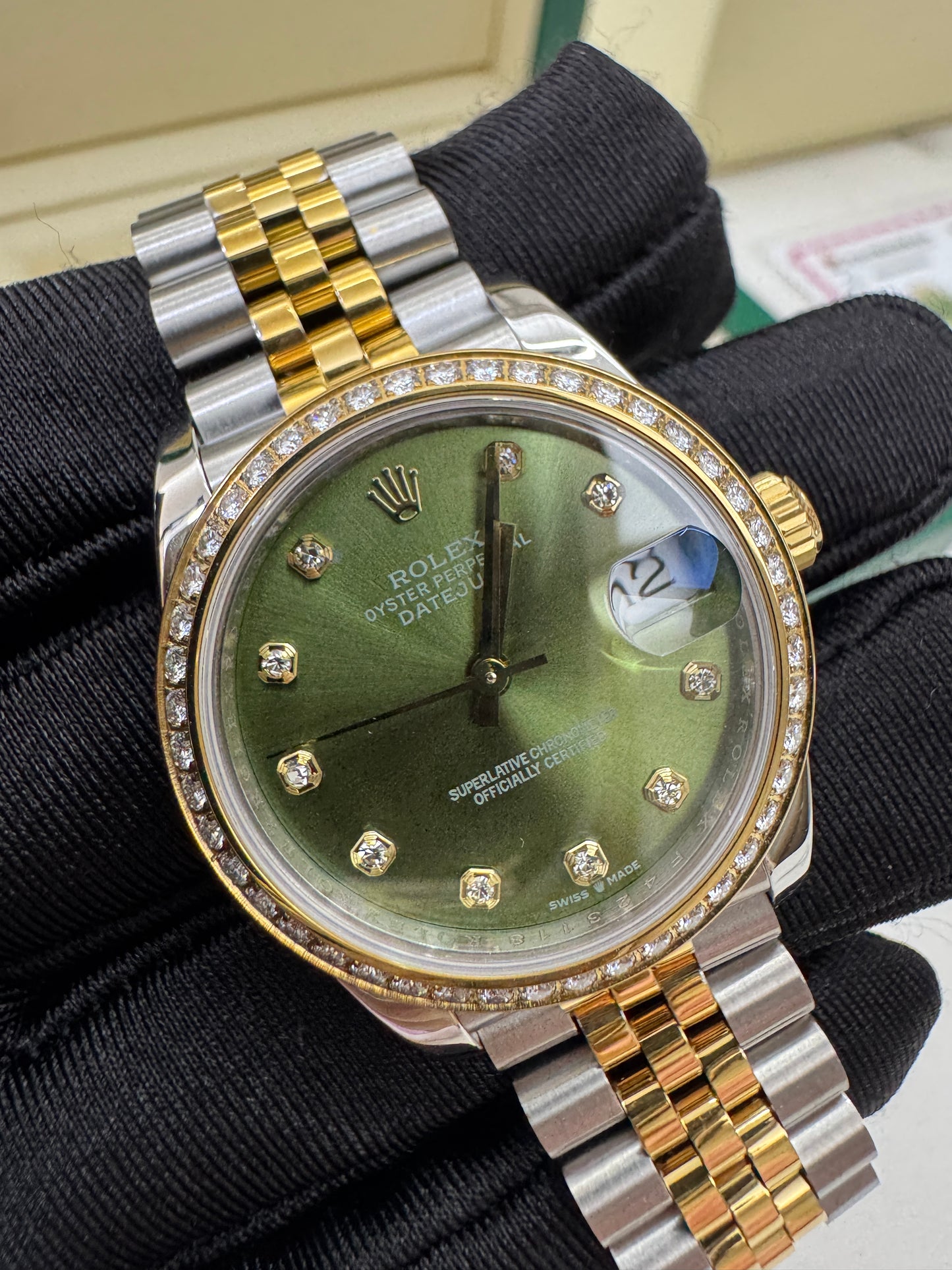 ROLEX Date Just 31mm 橄欖綠鑽圈鑽盤 真鑽版