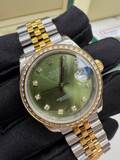 ROLEX Date Just 31mm 橄欖綠鑽圈鑽盤 真鑽版