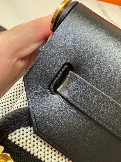 HERMES Mini Herbag 熊貓色 金扣 H Viking 帆布