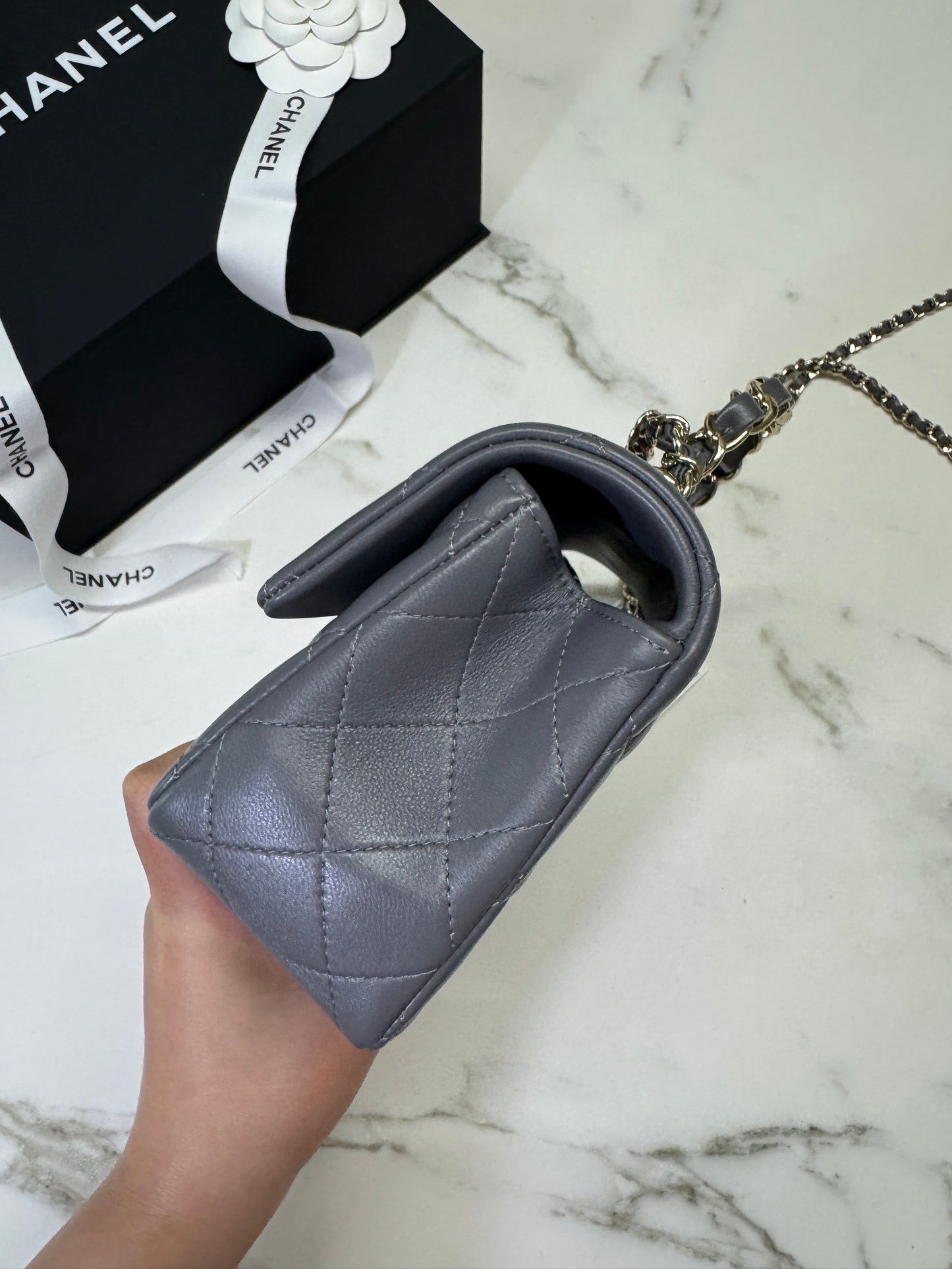 CHANEL 23K Mini CF with Top Handle 手柄CF 深灰色羊皮