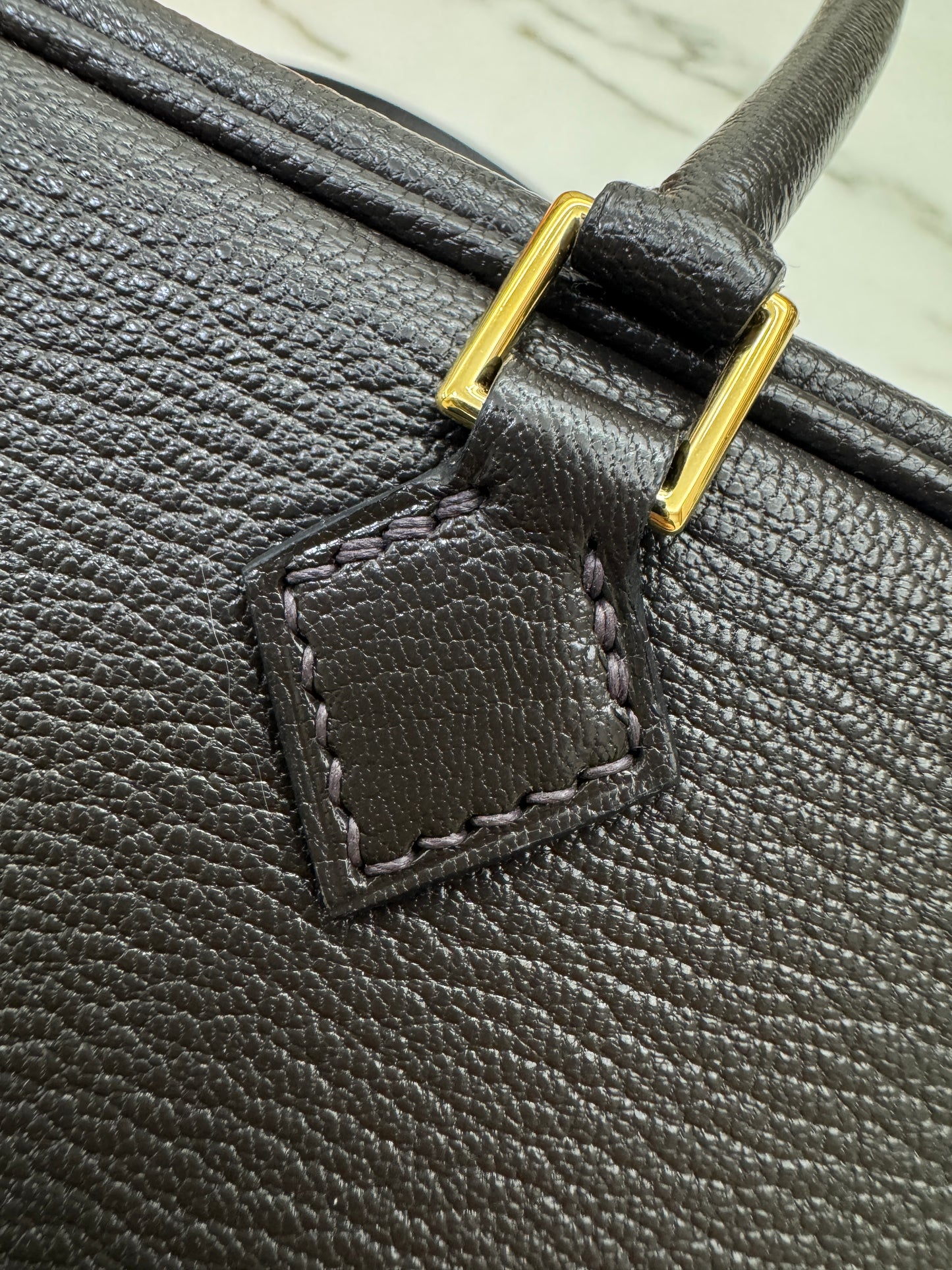 HERMES Mini Plume 一代 烏木色金扣 山羊皮 Ubene GHW Chevre Mysore