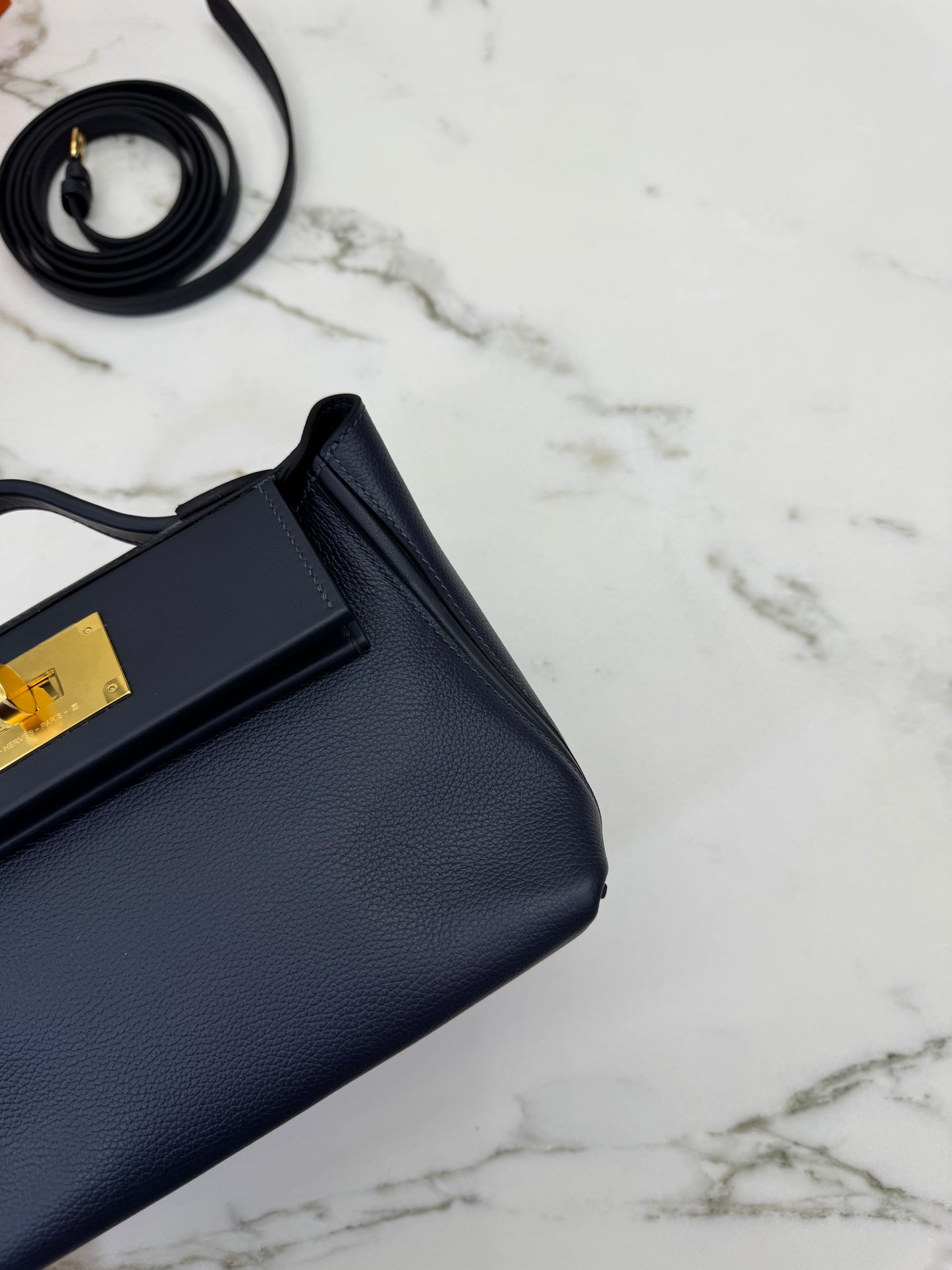 HERMES Mini 2424 午夜藍金扣 Evercolor 2Z Bleu Nuit GHW