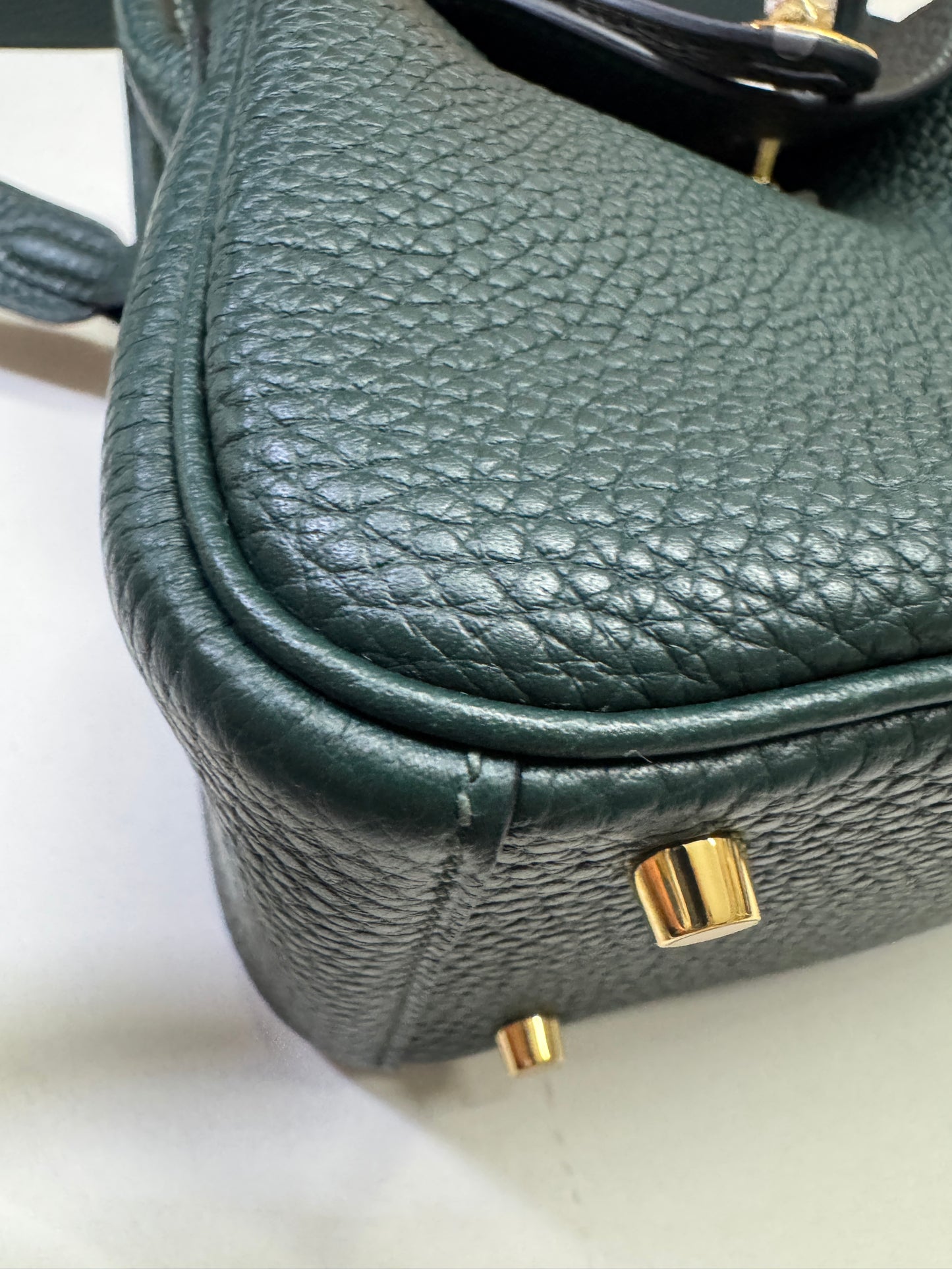 HERMES Mini Lindy II 深綠色 金扣 67 Vert Fonce TC GHW