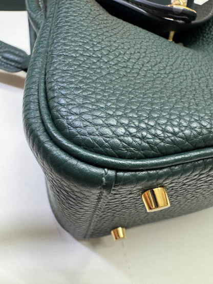 HERMES Mini Lindy II 深綠色 金扣 67 Vert Fonce TC GHW
