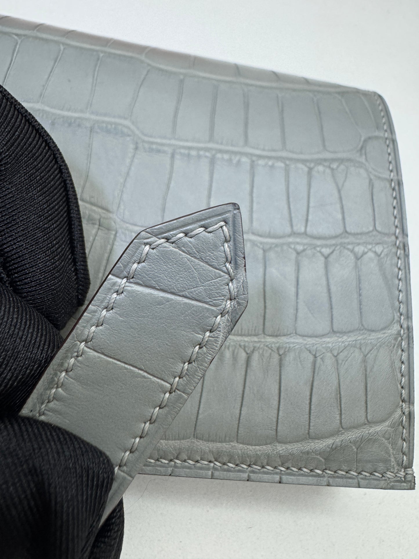 HERMES Bearn Compact Wallet 鱷魚皮珍珠灰金扣 Gris Perle Crocodile GHW