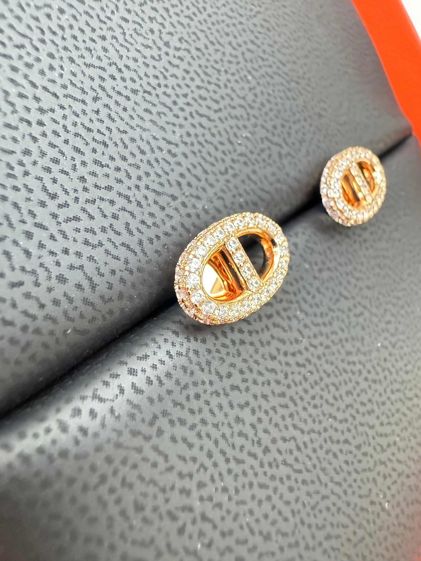 HERMES 豬鼻滿鑽玫瑰金耳環