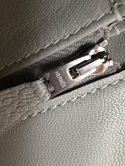 HERMES Birkin 25 SO 奶昔白拼珍珠灰 山羊皮 拉絲銀扣