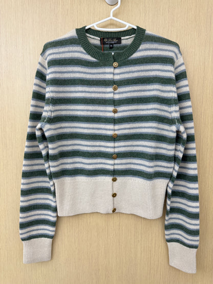 LORO PIANA Baby Cashmere Fobello Stripes Cardigan Green