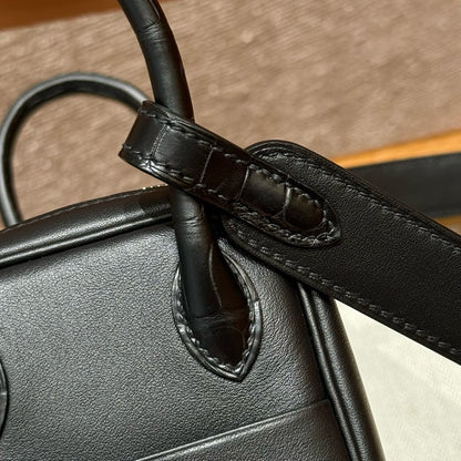 HERMES Mini Lindy Touch 拼鱷魚皮 黑色銀扣 noir