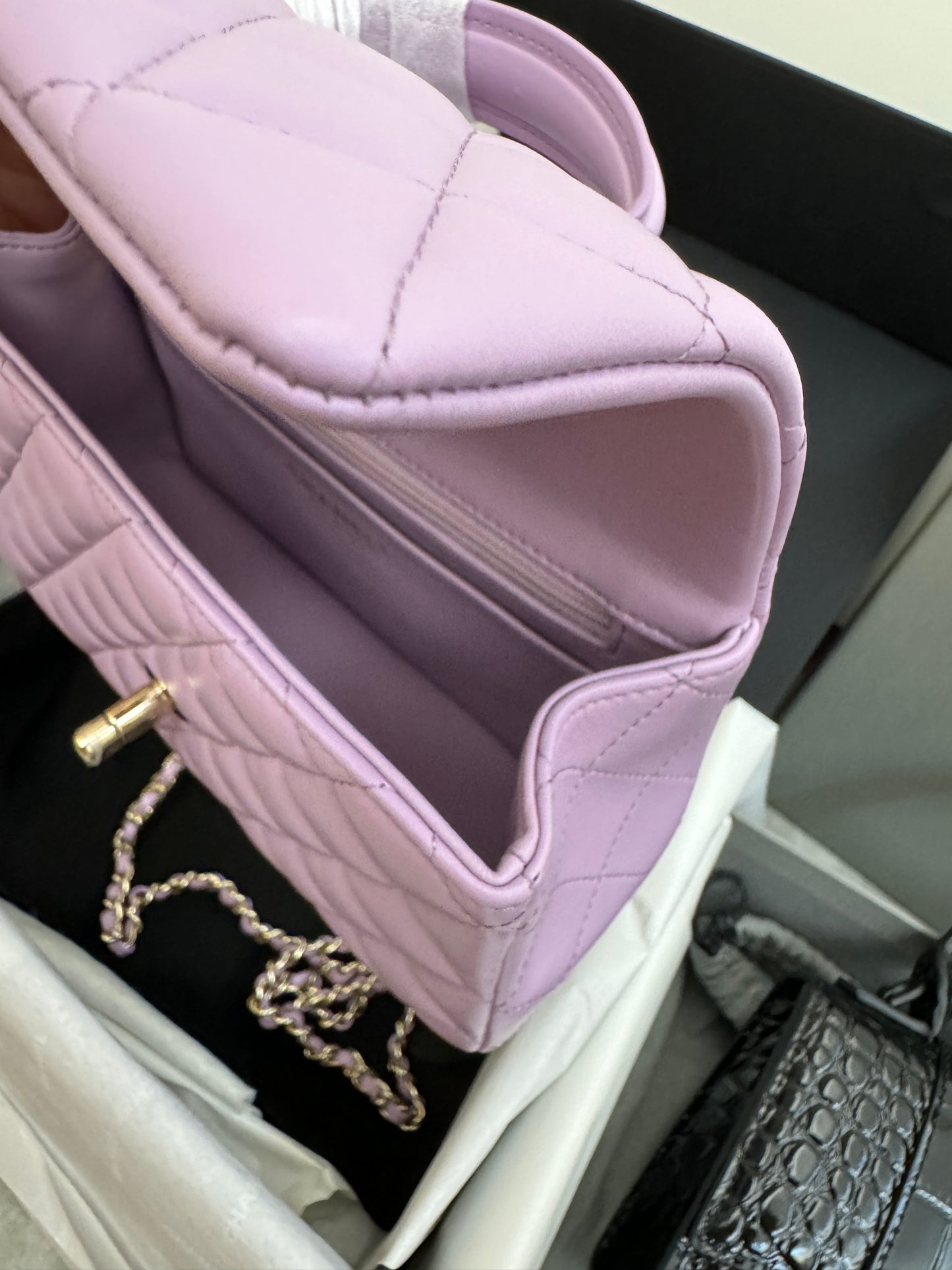 CHANEL mini cf with top handle 粉紫色 24P