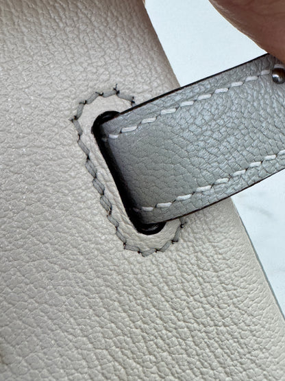 HERMES Birkin 30 SO 珍珠灰拼奶昔白山羊皮 拉絲銀扣 Chevre Mysore Gris Pearl x Craie