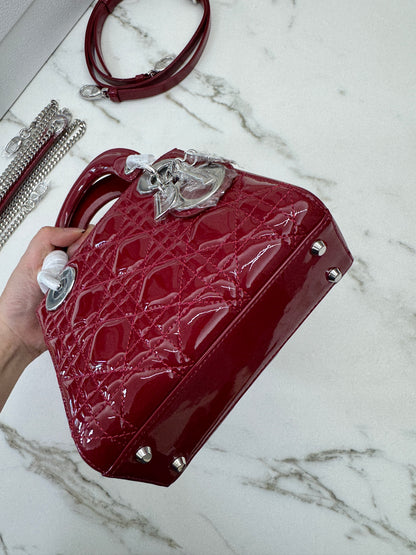 DIOR Mini Lady Dior 漆皮Cherry Red Shinny Calfskin