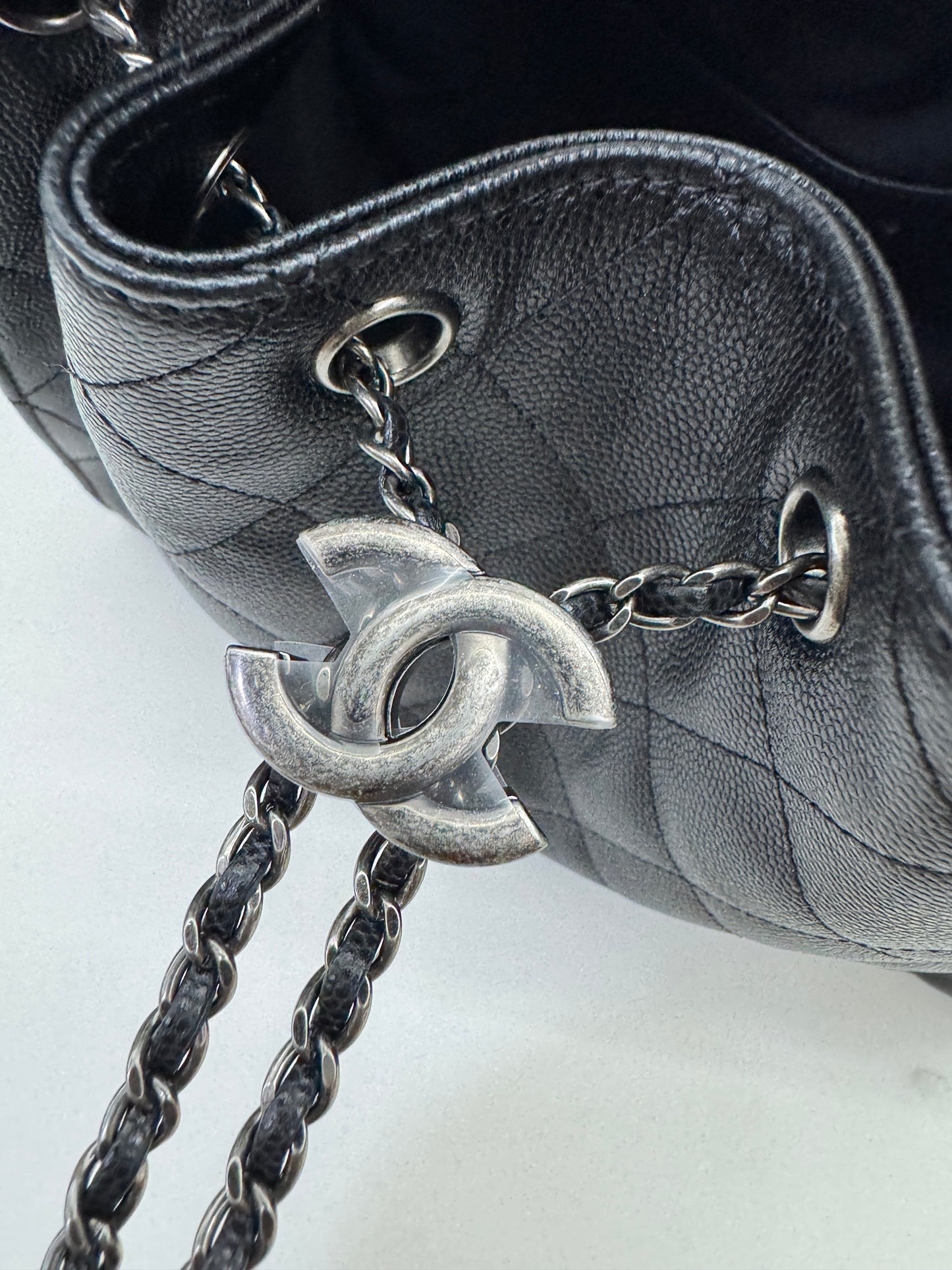 CHANEL 25Bag Small 黑銀小號 荔枝牛皮 Caviar Calfskin