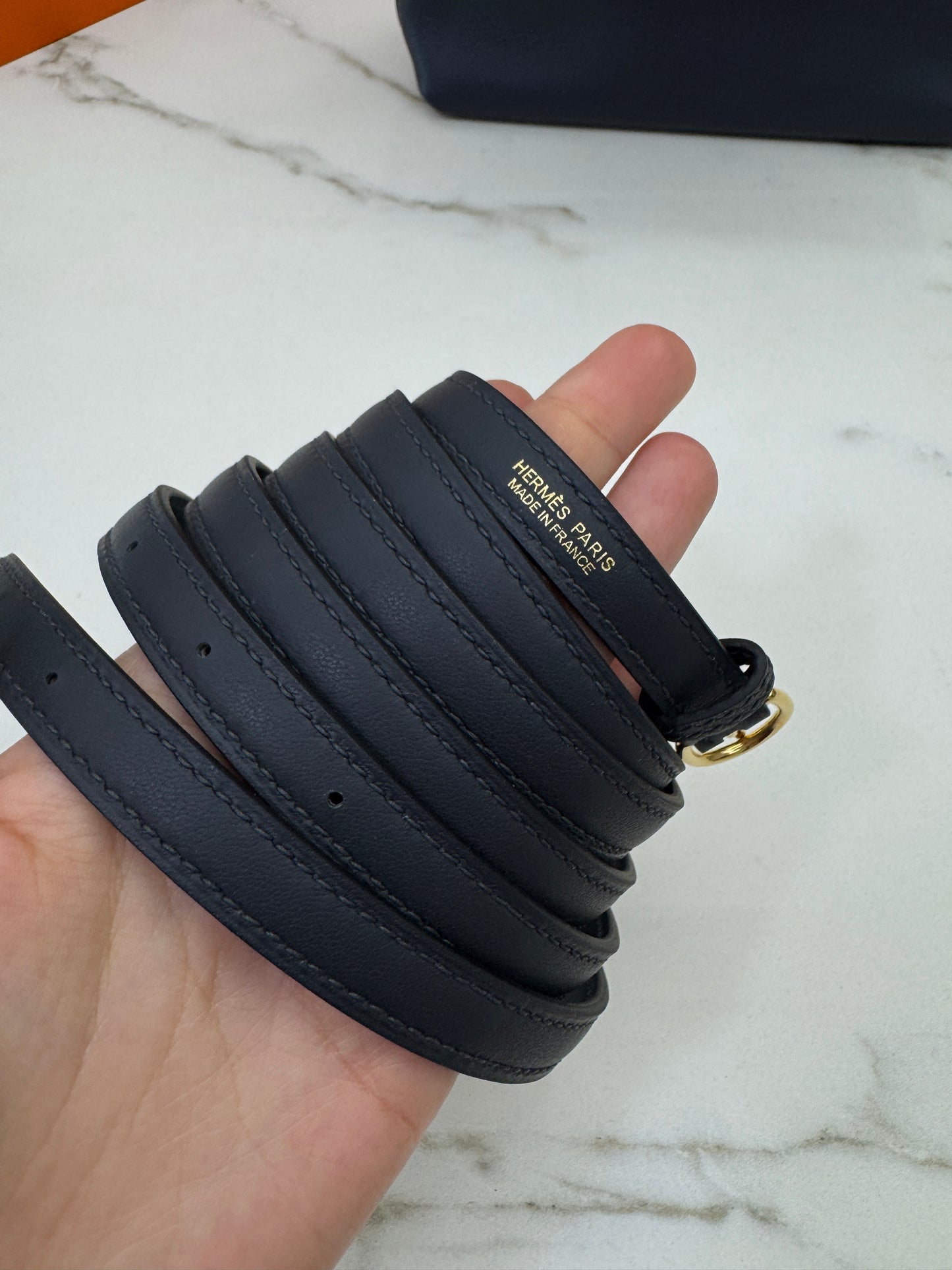 HERMES Mini 2424 午夜藍金扣 Evercolor 2Z Bleu Nuit GHW