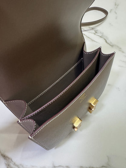 HERMES Mini Constance 大象灰山羊皮 金扣 Etoupe GHW