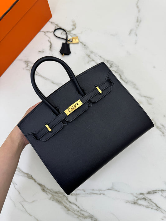 HERMES Birkin 25 黑色 Madame 拉絲金扣 89 Noir Sellier