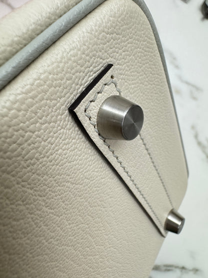 HERMES Birkin 25 SO 奶昔白拼珍珠灰 山羊皮 拉絲銀扣