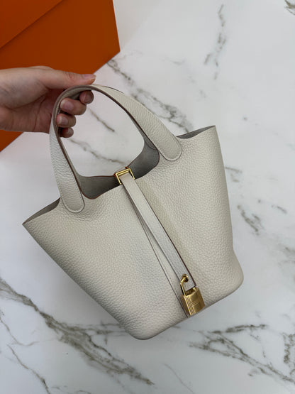 HERMES Picotin 18 奶昔白金扣 Craie GHW