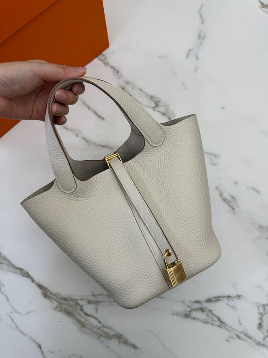 HERMES Picotin 18 奶昔白金扣 Craie GHW