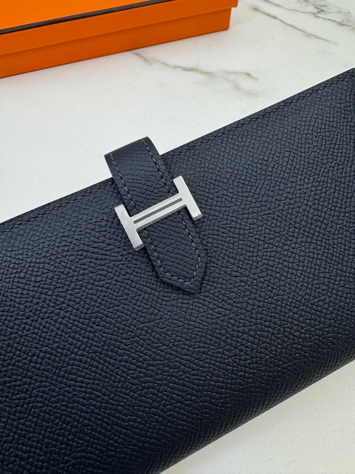 HERMES Bearn Wallet 午夜藍銀扣 Epsom Bleu Nuit PHW