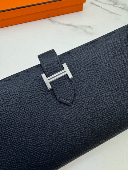 HERMES Bearn Wallet 午夜藍銀扣 Epsom Bleu Nuit PHW