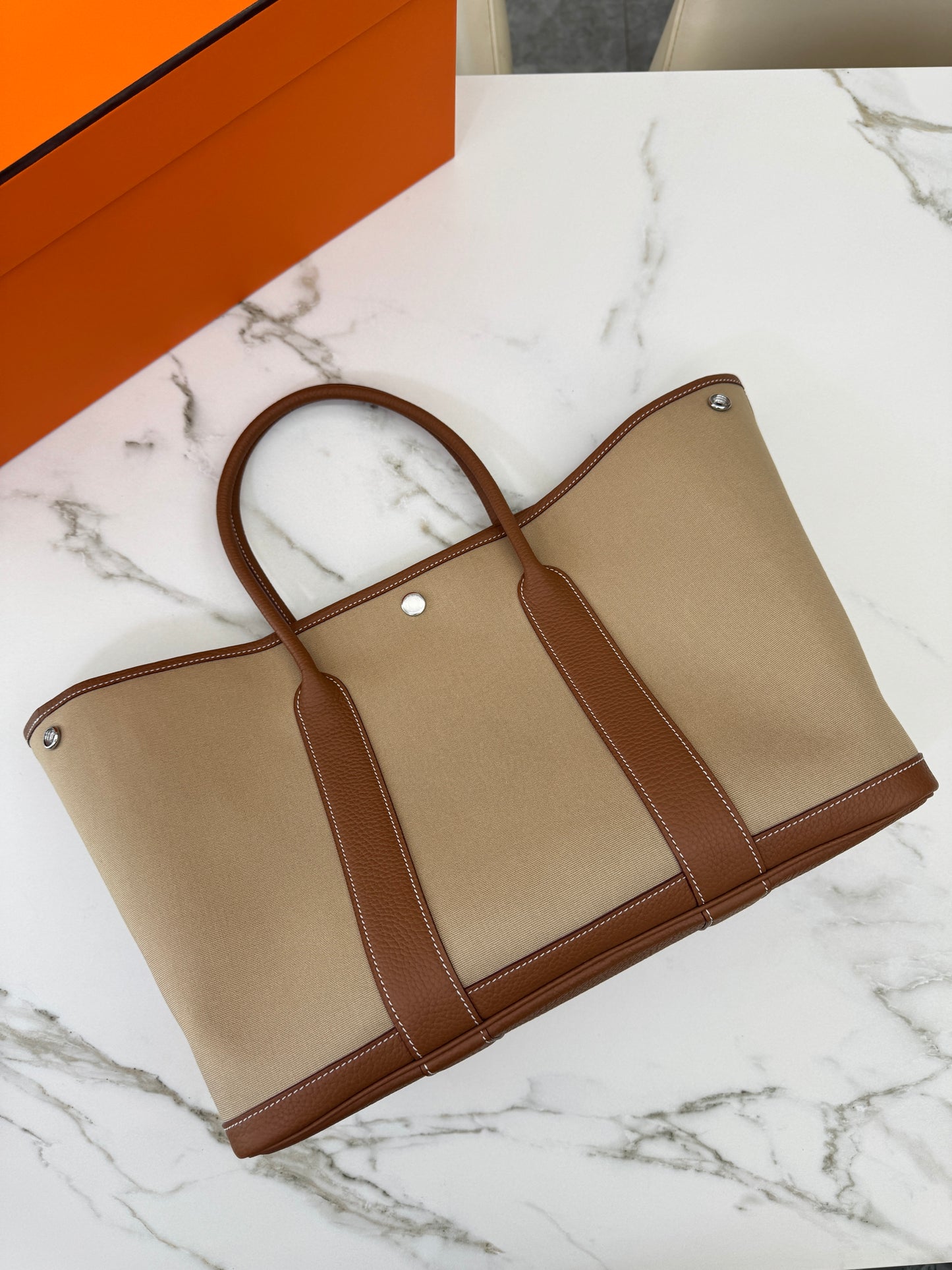HERMES Garden Party 36 金棕拼風衣灰帆布 Negonda/ Canvas