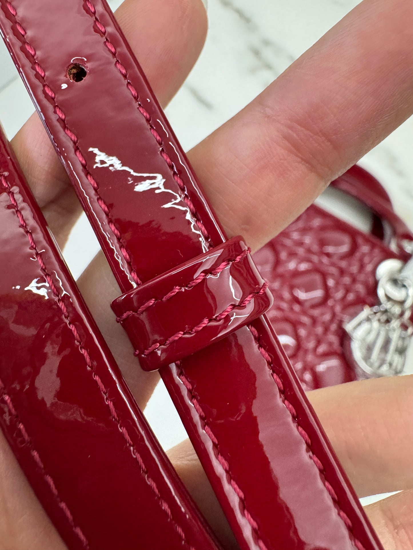 DIOR Mini Lady Dior 漆皮Cherry Red Shinny Calfskin