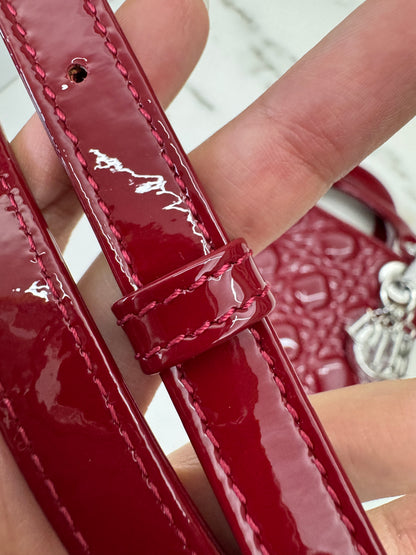 DIOR Mini Lady Dior 漆皮Cherry Red Shinny Calfskin