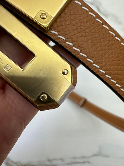 HERMES Kelly 皮帶 金棕金扣 【手縫版】