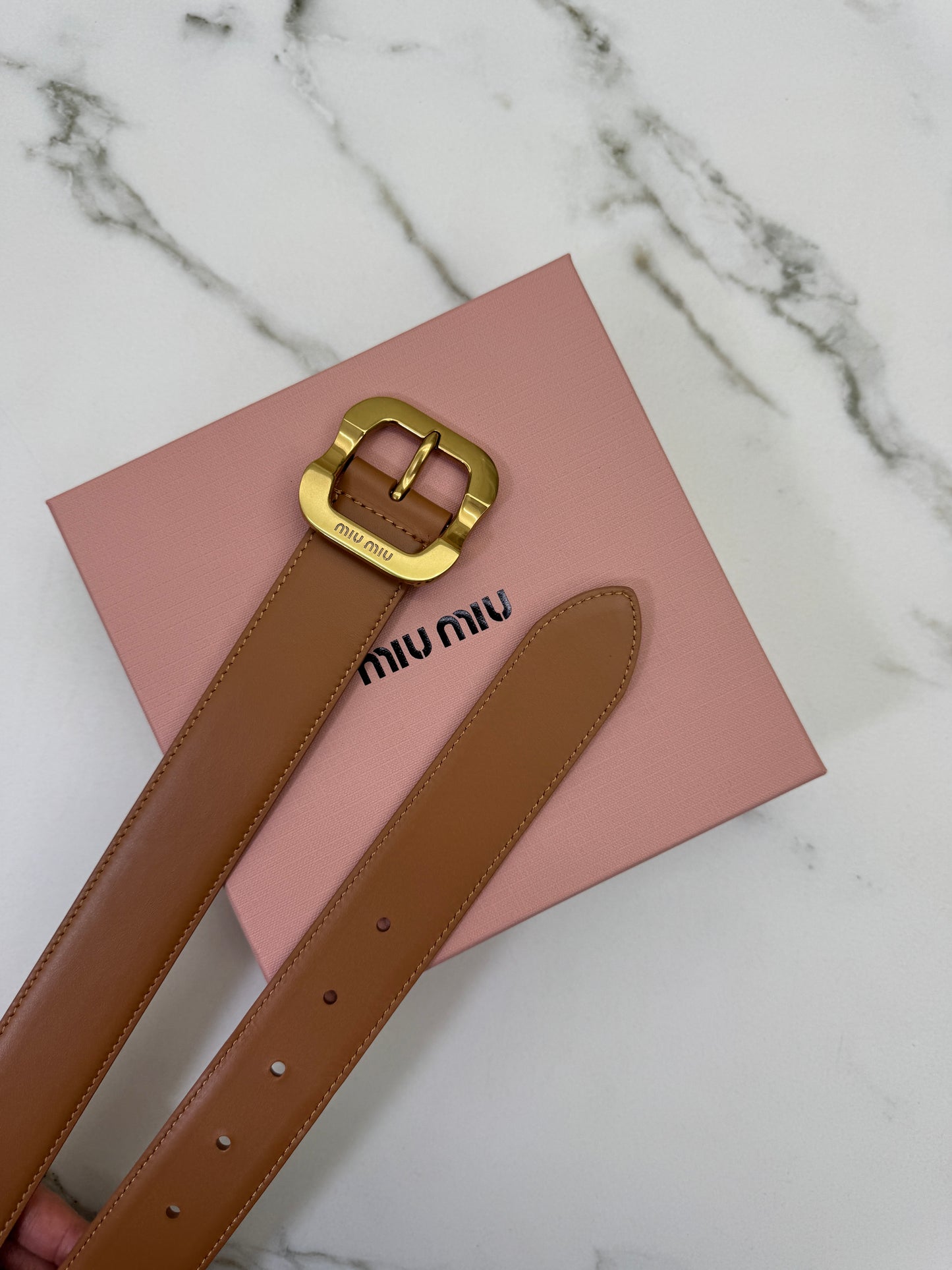 MIU MIU 皮帶 淺棕色金扣