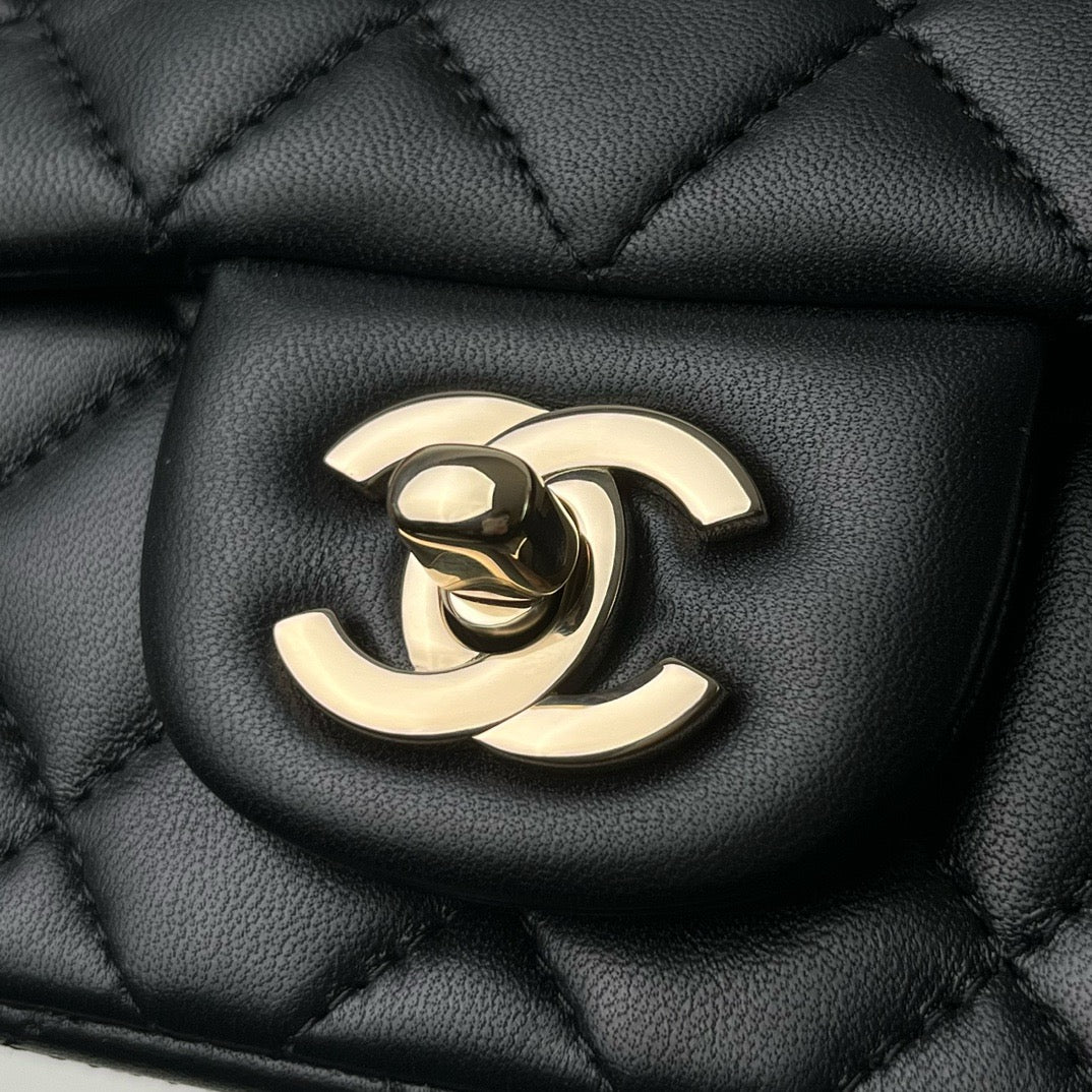 CHANEL CF17 方胖子 黑金羊皮 mini square