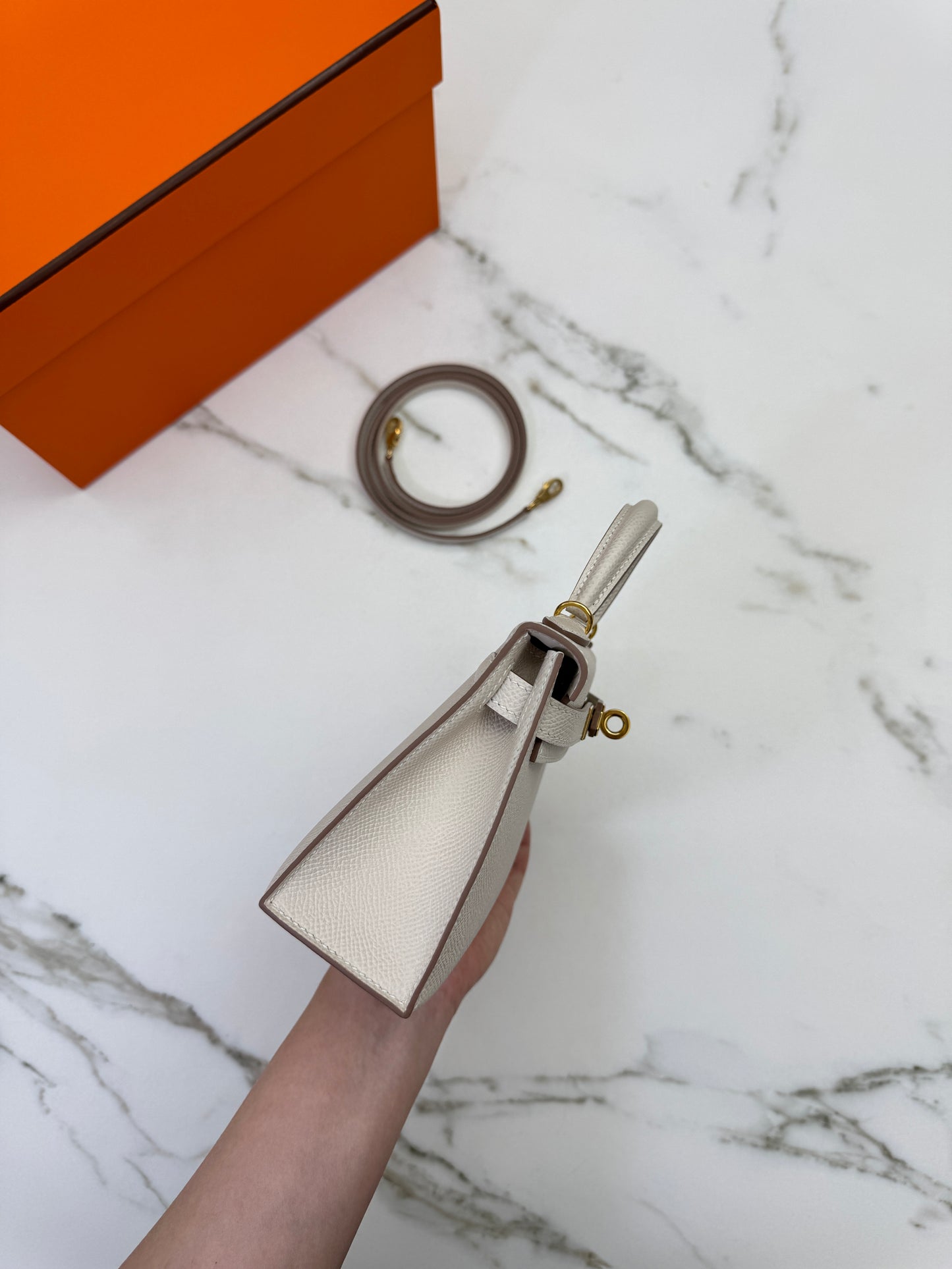 HERMES Mini Kelly II 奶昔白金扣 Epsom GHW