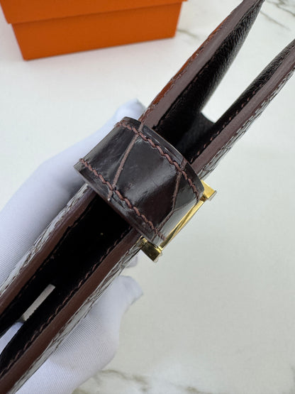 HERMES Bearn Wallet 亮面灣鱷 巧克力色 金扣 Porosus Crocodile Chocolate GHW