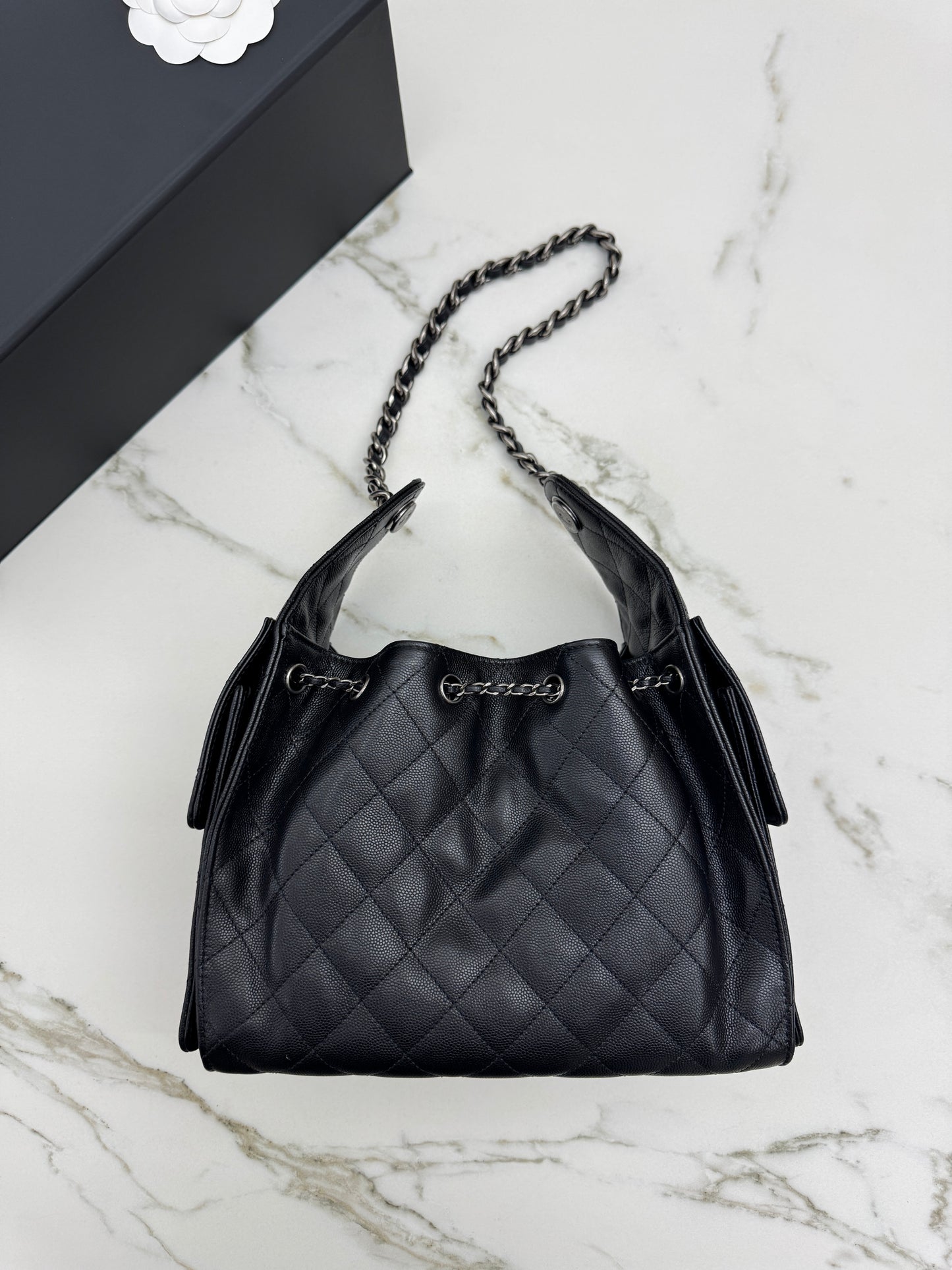 CHANEL 25Bag Small 黑銀小號 荔枝牛皮 Caviar Calfskin