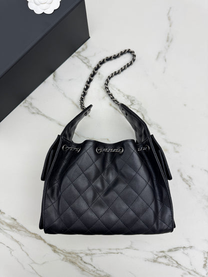 CHANEL 25Bag Small 黑銀小號 荔枝牛皮 Caviar Calfskin