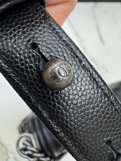 CHANEL Leboy 20cm 黑銀荔枝牛皮