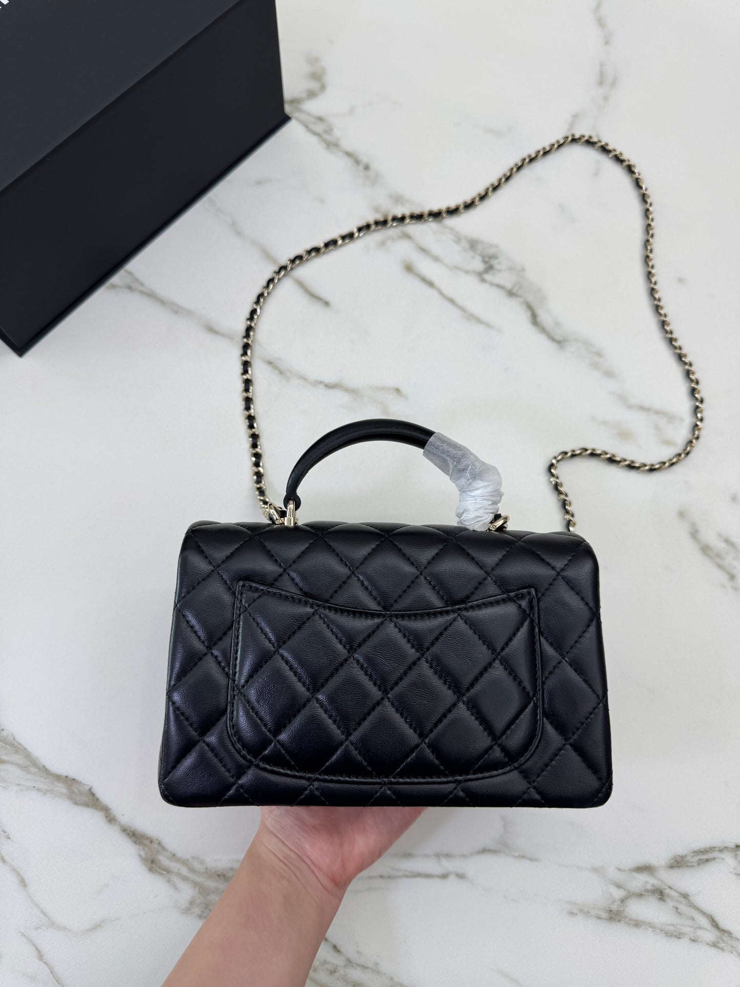 CHANEL Mini CF Handle 黑色羊皮淺金扣 Black Lambskin with GHE