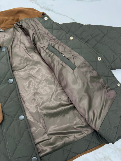 MIU MIU 麂皮領夾棉短外套 軍綠藍