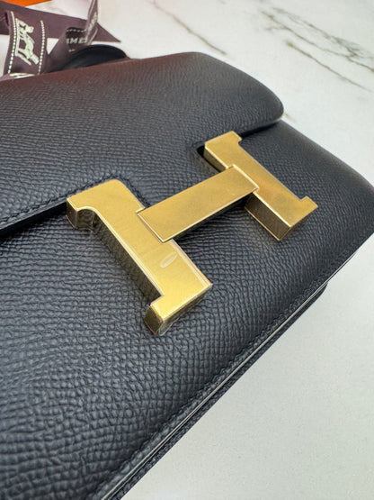 HERMES Mini Constance 黑金 Epsom Noir GHW 新鏡子版