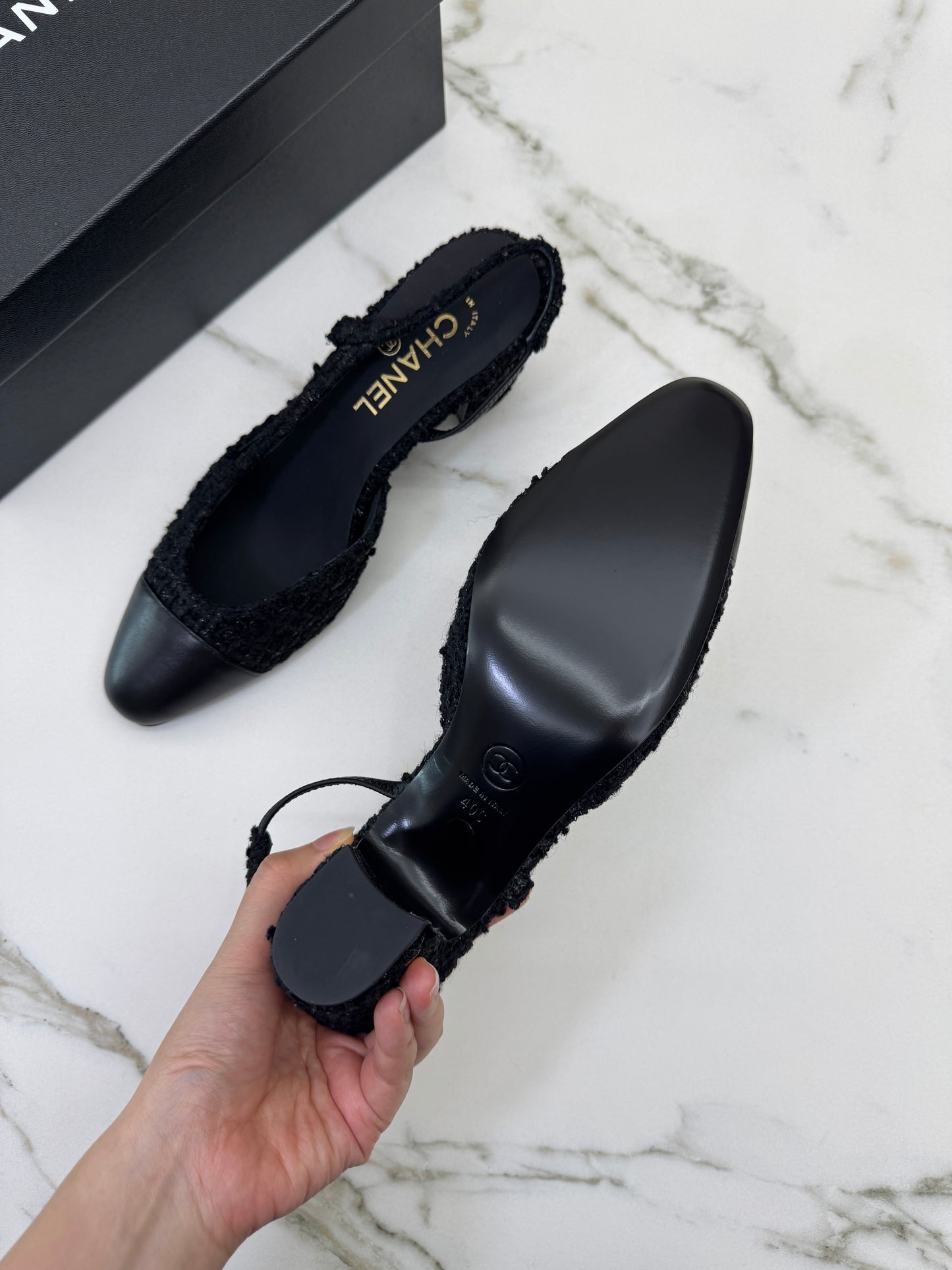 CHANEL 25A粗毛呢 Slingback
