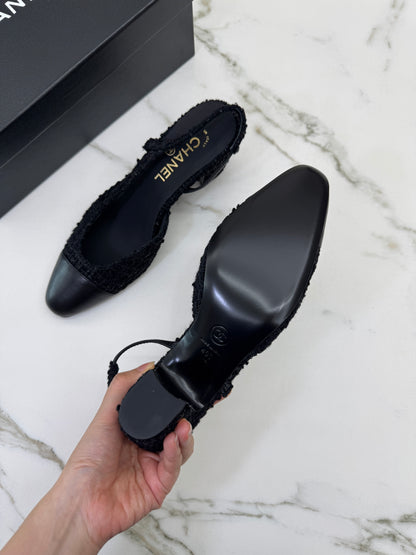 CHANEL 25A粗毛呢 Slingback