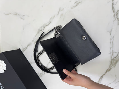 CHANEL Leboy 20cm 黑銀荔枝牛皮