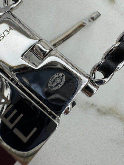CHANEL Belt 雙面皮帶銀扣 酒紅拼黑