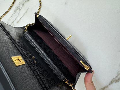 CHANEL Wallet On Chain 黑金牛 新版旋轉扣woc