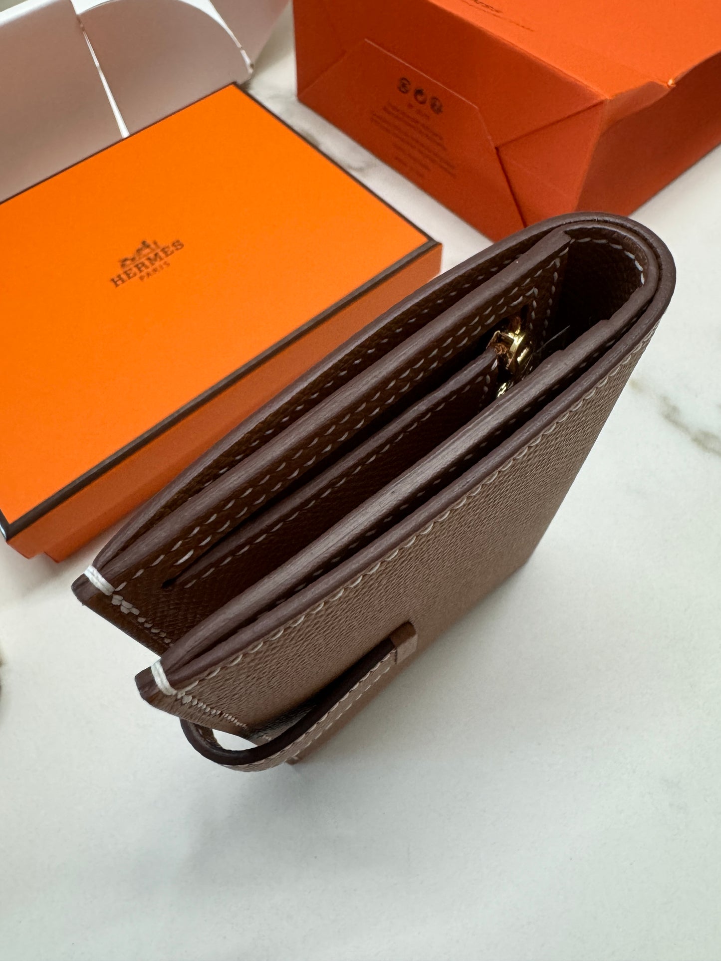 HERMES Bearn Compact Wallet 金棕色 金扣 Gold