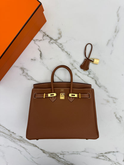HERMES Birkin 25 金棕色金扣 Togo Gold GHW