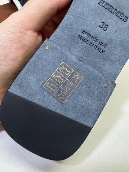 HERMES Oran 深藍牛仔拖鞋