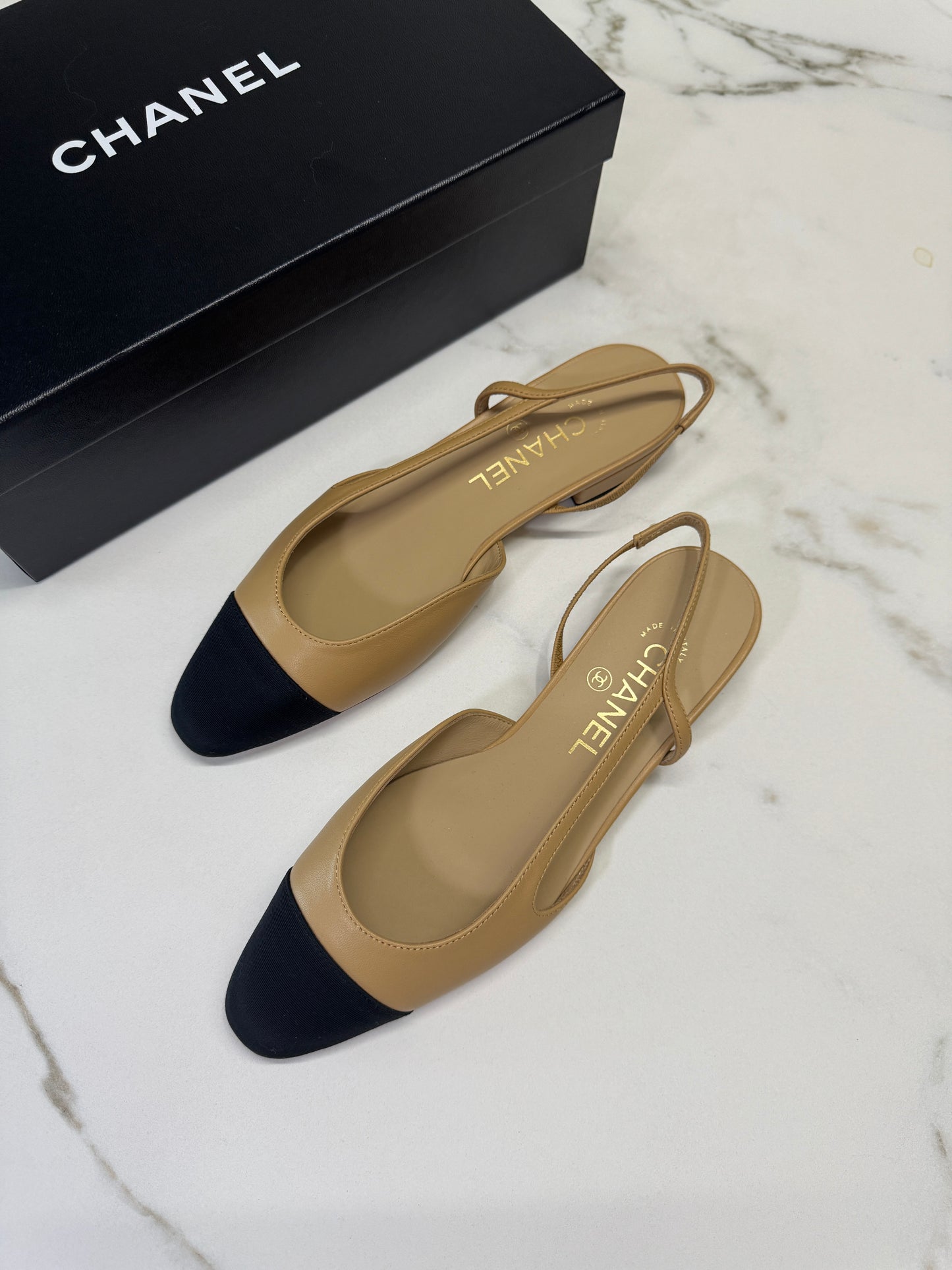 CHANEL 經典款 Slingback 娟布頭 Beige