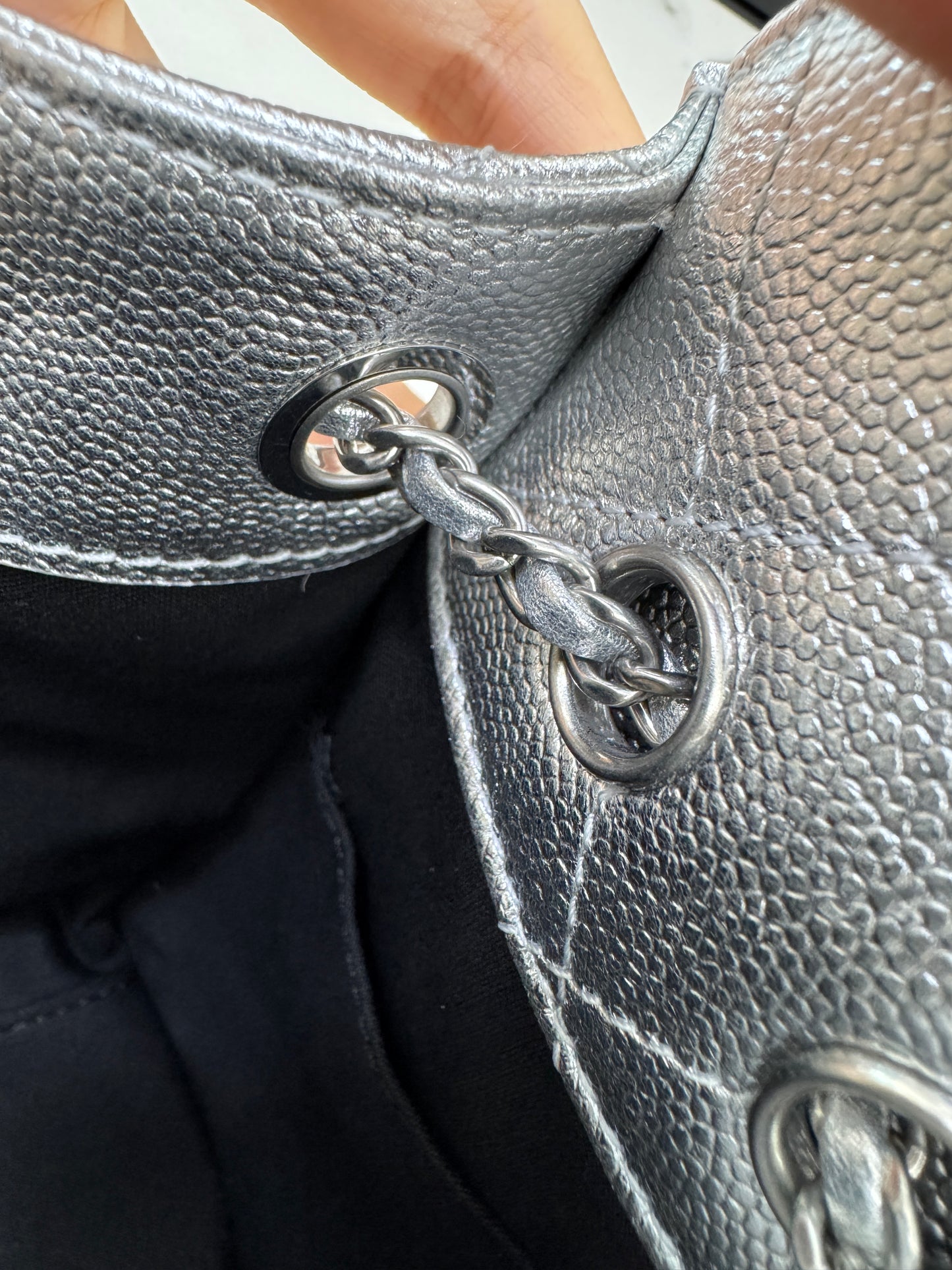 CHANEL Mini 25 Bag 銀色荔枝皮銀扣 Silver Caviar Calfskin PHW