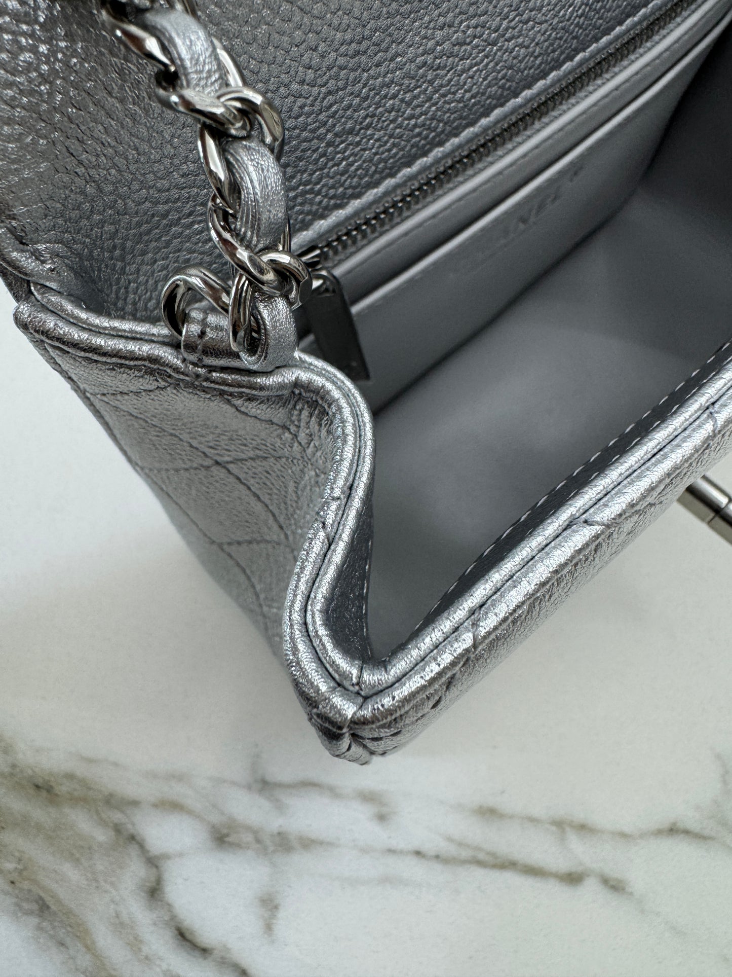 CHANEL 25B調節扣 銀色方胖子 Mini CF Square Caviar Calfskin